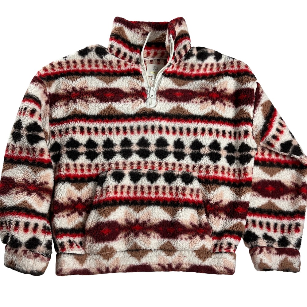 Aerie Sherpa Quarter Zip Aztec Fleece Pullover Cozy Cabin Boho M